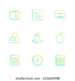 Set of 9 icons, for web, internet, mobile apps, interface design: business, finance, shopping, communication, fitness, computer, media, transportation, travel, easter, christmas, summer, device