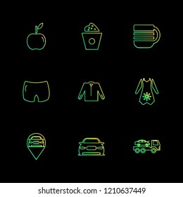 Set of 9 icons, for web, internet, mobile apps, interface design: business, finance, shopping, communication, fitness, computer, media, transportation, travel, easter, christmas, summer, device