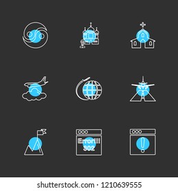 Set of 9 icons, for web, internet, mobile apps, interface design: business, finance, shopping, communication, fitness, computer, media, transportation, travel, easter, christmas, summer, device