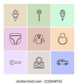 Set of 9 icons, for web, internet, mobile apps, interface design: business, finance, shopping, communication, fitness, computer, media, transportation, travel, easter, christmas, summer, device