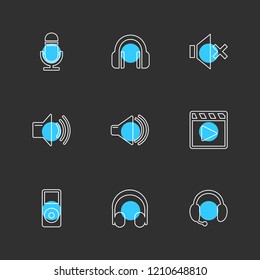 Set of 9 icons, for web, internet, mobile apps, interface design: business, finance, shopping, communication, fitness, computer, media, transportation, travel, easter, christmas, summer, device