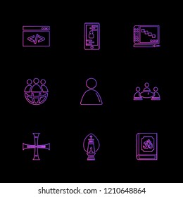 Set of 9 icons, for web, internet, mobile apps, interface design: business, finance, shopping, communication, fitness, computer, media, transportation, travel, easter, christmas, summer, device