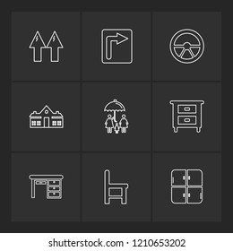 Set of 9 icons, for web, internet, mobile apps, interface design: business, finance, shopping, communication, fitness, computer, media, transportation, travel, easter, christmas, summer, device