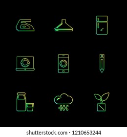 Set of 9 icons, for web, internet, mobile apps, interface design: business, finance, shopping, communication, fitness, computer, media, transportation, travel, easter, christmas, summer, device