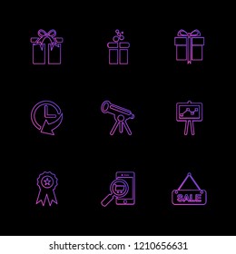 Set of 9 icons, for web, internet, mobile apps, interface design: business, finance, shopping, communication, fitness, computer, media, transportation, travel, easter, christmas, summer, device