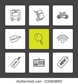 Set of 9 icons, for web, internet, mobile apps, interface design: business, finance, shopping, communication, fitness, computer, media, transportation, travel, easter, christmas, summer, device