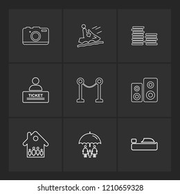 Set of 9 icons, for web, internet, mobile apps, interface design: business, finance, shopping, communication, fitness, computer, media, transportation, travel, easter, christmas, summer, device