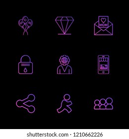Set of 9 icons, for web, internet, mobile apps, interface design: business, finance, shopping, communication, fitness, computer, media, transportation, travel, easter, christmas, summer, device