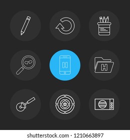 Set of 9 icons, for web, internet, mobile apps, interface design: business, finance, shopping, communication, fitness, computer, media, transportation, travel, easter, christmas, summer, device