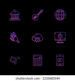 Set of 9 icons, for web, internet, mobile apps, interface design: business, finance, shopping, communication, fitness, computer, media, transportation, travel, easter, christmas, summer, device