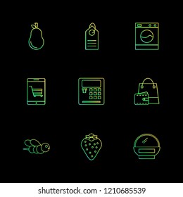 Set of 9 icons, for web, internet, mobile apps, interface design: business, finance, shopping, communication, fitness, computer, media, transportation, travel, easter, christmas, summer, device