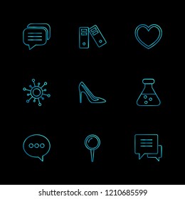 Set of 9 icons, for web, internet, mobile apps, interface design: business, finance, shopping, communication, fitness, computer, media, transportation, travel, easter, christmas, summer, device