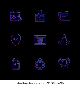 Set of 9 icons, for web, internet, mobile apps, interface design: business, finance, shopping, communication, fitness, computer, media, transportation, travel, easter, christmas, summer, device