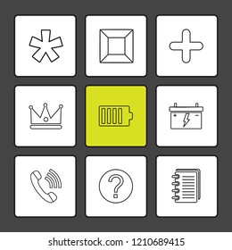 Set of 9 icons, for web, internet, mobile apps, interface design: business, finance, shopping, communication, fitness, computer, media, transportation, travel, easter, christmas, summer, device