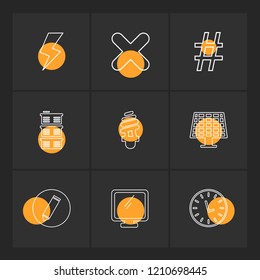 Set of 9 icons, for web, internet, mobile apps, interface design: business, finance, shopping, communication, fitness, computer, media, transportation, travel, easter, christmas, summer, device