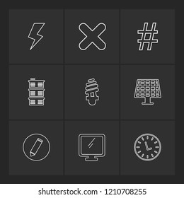 Set of 9 icons, for web, internet, mobile apps, interface design: business, finance, shopping, communication, fitness, computer, media, transportation, travel, easter, christmas, summer, device