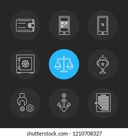 Set of 9 icons, for web, internet, mobile apps, interface design: business, finance, shopping, communication, fitness, computer, media, transportation, travel, easter, christmas, summer, device