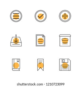 Set of 9 icons, for web, internet, mobile apps, interface design: business, finance, shopping, communication, fitness, computer, media, transportation, travel, easter, christmas, summer, device