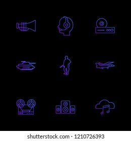 Set of 9 icons, for web, internet, mobile apps, interface design: business, finance, shopping, communication, fitness, computer, media, transportation, travel, easter, christmas, summer, device