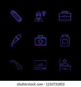 Set of 9 icons, for web, internet, mobile apps, interface design: business, finance, shopping, communication, fitness, computer, media, transportation, travel, easter, christmas, summer, device