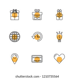 Set of 9 icons, for web, internet, mobile apps, interface design: business, finance, shopping, communication, fitness, computer, media, transportation, travel, easter, christmas, summer, device