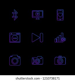 Set of 9 icons, for web, internet, mobile apps, interface design: business, finance, shopping, communication, fitness, computer, media, transportation, travel, easter, christmas, summer, device