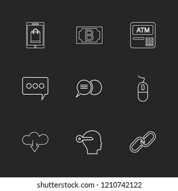 Set of 9 icons, for web, internet, mobile apps, interface design: business, finance, shopping, communication, fitness, computer, media, transportation, travel, easter, christmas, summer, device