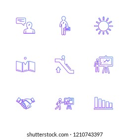 Set of 9 icons, for web, internet, mobile apps, interface design: business, finance, shopping, communication, fitness, computer, media, transportation, travel, easter, christmas, summer, device