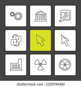 Set of 9 icons, for web, internet, mobile apps, interface design: business, finance, shopping, communication, fitness, computer, media, transportation, travel, easter, christmas, summer, device