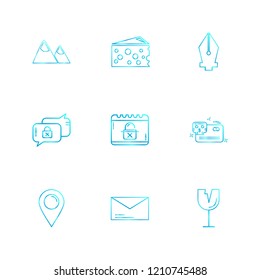 Set of 9 icons, for web, internet, mobile apps, interface design: business, finance, shopping, communication, fitness, computer, media, transportation, travel, easter, christmas, summer, device