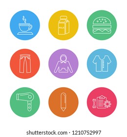 Set of 9 icons, for web, internet, mobile apps, interface design: business, finance, shopping, communication, fitness, computer, media, transportation, travel, easter, christmas, summer, device