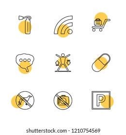 Set of 9 icons, for web, internet, mobile apps, interface design: business, finance, shopping, communication, fitness, computer, media, transportation, travel, easter, christmas, summer, device