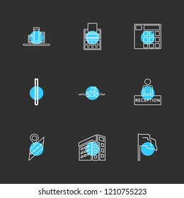 Set of 9 icons, for web, internet, mobile apps, interface design: business, finance, shopping, communication, fitness, computer, media, transportation, travel, easter, christmas, summer, device