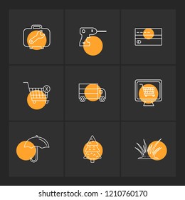 Set of 9 icons, for web, internet, mobile apps, interface design: business, finance, shopping, communication, fitness, computer, media, transportation, travel, easter, christmas, summer, device
