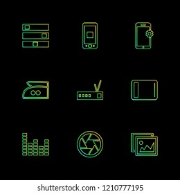 Set of 9 icons, for web, internet, mobile apps, interface design: business, finance, shopping, communication, fitness, computer, media, transportation, travel, easter, christmas, summer, device