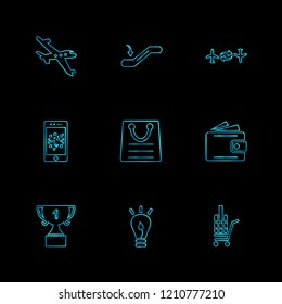Set of 9 icons, for web, internet, mobile apps, interface design: business, finance, shopping, communication, fitness, computer, media, transportation, travel, easter, christmas, summer, device