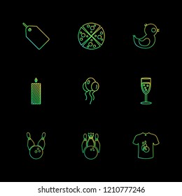 Set of 9 icons, for web, internet, mobile apps, interface design: business, finance, shopping, communication, fitness, computer, media, transportation, travel, easter, christmas, summer, device