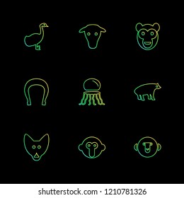 Set of 9 icons, for web, internet, mobile apps, interface design: business, finance, shopping, communication, fitness, computer, media, transportation, travel, easter, christmas, summer, device