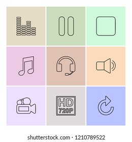 Set of 9 icons, for web, internet, mobile apps, interface design: business, finance, shopping, communication, fitness, computer, media, transportation, travel, easter, christmas, summer, device