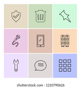 Set of 9 icons, for web, internet, mobile apps, interface design: business, finance, shopping, communication, fitness, computer, media, transportation, travel, easter, christmas, summer, device
