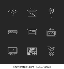 Set of 9 icons, for web, internet, mobile apps, interface design: business, finance, shopping, communication, fitness, computer, media, transportation, travel, easter, christmas, summer, device