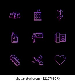 Set of 9 icons, for web, internet, mobile apps, interface design: business, finance, shopping, communication, fitness, computer, media, transportation, travel, easter, christmas, summer, device