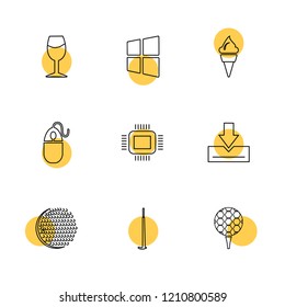 Set of 9 icons, for web, internet, mobile apps, interface design: business, finance, shopping, communication, fitness, computer, media, transportation, travel, easter, christmas, summer, device