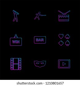 Set of 9 icons, for web, internet, mobile apps, interface design: business, finance, shopping, communication, fitness, computer, media, transportation, travel, easter, christmas, summer, device