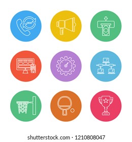 Set of 9 icons, for web, internet, mobile apps, interface design: business, finance, communication, fitness, computer, media,  device