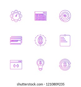 Set of 9 icons, for web, internet, mobile apps, interface design: business, finance, communication, computer, media, device