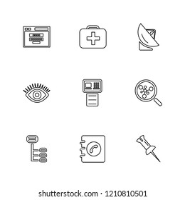 Set of 9 icons, for web, internet, mobile apps, interface design: business, finance, shopping, communication, computer, media, device