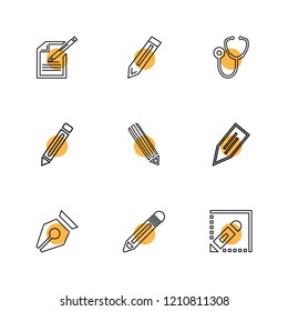 Set of 9 icons, for web, internet, mobile apps, interface design: business, communication, computer, media,