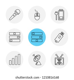 Set of 9 icons, for web, internet, mobile apps, interface design: business, finance, shopping, communication, fitness, computer, media, transportation, travel, easter, christmas, summer, device