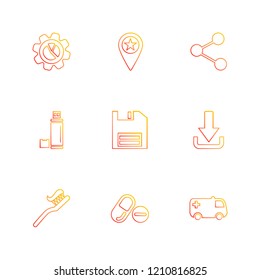 Set of 9 icons, for web, internet, mobile apps, interface design: business, finance, shopping, communication, fitness, computer, media, transportation, travel, easter, christmas, summer, device